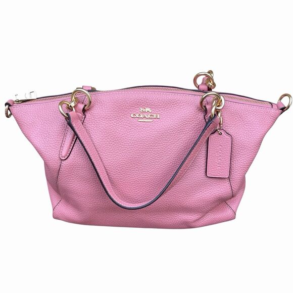 COACH Kelsey Pink Pebbled Leather 2 Way Handle Satchel Bag w/ Tags Daisy Lining - Picture 3 of 9